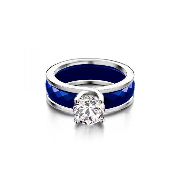 MYiMenso Ceramic Solitair Blue Ring